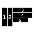 A black-and-white numbered layout showing five rectangular pieces labeled 1 through 5, with pieces 3, 4, and 5 stacked vertically and pieces 1 and 2 standing beside them on a white background.